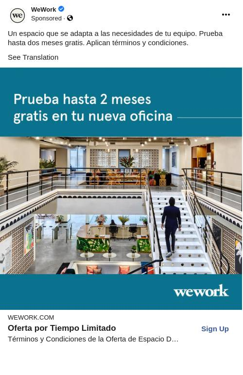 WeWork Spanish Ad Example