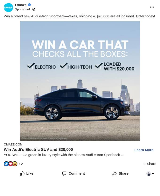 Omaze programmatic ad